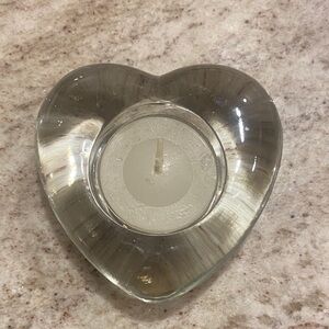 Heart-Shaped clear Glass Tealight Holder with tea light about 3x3